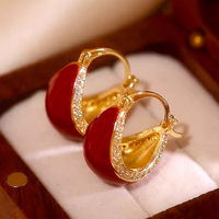 Boucles d'oreilles de luxe rouges haut de gamme en forme de fleur de diamant pour femme, style vintage, à la mode, polyvalentes, bijoux de fête, directement de l'usine