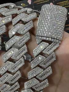 Cadena Cubana de 20 mm con Moissanita, Plata de Ley, Chapada en Oro de 22k, 24 Pulgadas de Diámetro, Collar Clásico Unisex - Product Image 3