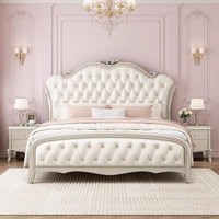 Lit Queen-Size en Bois Massif Style Américain Luxe Léger, Designs Sculptés Français et Européens, Lit de Mariage Cupidon pour Jeunes Mariés, Multifonctionnel