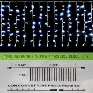 โกลก้า ผ้าม่านไฟ LED 200 ดวง 3 ม. x 1 ม. สายไฟสีขาว แสงสีขาว IP65 ไฟตกแต่ง LED - Product Image 3