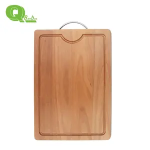 Hot Selling Rectangle Acacia Wood Cutting Board with Metal Handle Juice Trough and wooden Chopping Board for Kitchen Use