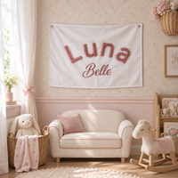 Bannière de fête personnalisée brodée, tapisserie décorative, toile murale en coton personnalisée pour la décoration de fête, de maison et de photos