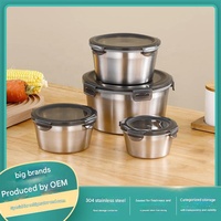 Boîte de préparation repas en acier inoxydable 304 avec couvercle, compatible micro-ondes, boîte à lunch étanche, stockage alimentaire, compatible congélateur et réfrigérateur, vente en gros