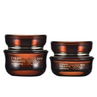 Pot en Verre Ambré Luxe 30g 50g Rond Cosmétique, Récipient Vide pour Crème Visage avec Couvercle Doré