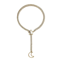 Collier ras-de-cou lune étoile doré tendance, style punk gothique chaîne cubaine réglable Y, collier mode chaîne
