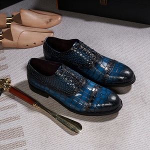 Chaussures habillées Oxford en cuir véritable pour hommes, à bout pointu, à lacets, chaussures de ville formelles, en cuir poli à la main avec motif crocodile et patchwork - Product Image 2