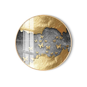 Sala de estar redondo decorativo de lujo pez dorado pájaro volador mariposa colgante de pared cristal hoja de oro lienzo pintura de pared - Product Image 6