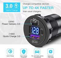 Soket pengisi daya cepat QC3.0, soket pengisian daya ganda USB + soket tipe-c PD dengan Voltmeter Digital layar LeD