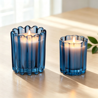 Photophore en verre à bord festonné ondulé, coupelle votive texturée colorée pour la décoration d'ambiance de la maison, de la table, des mariages et des fêtes
