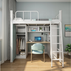 Fábrica al por mayor Rosa Linda cama alta con escaleras estante de libros y gabinete para el dormitorio de la niña - Product Image 3