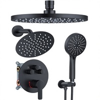 Système de douche avec vanne d'équilibrage de pression, ensemble de robinetterie de douche à montage au plafond de 10 pouces, 2 douches pluie multifonctions à commande par bouton-poussoir