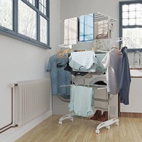 Séchoir à linge pliable en acier inoxydable Cedar Space, 3 niveaux, durable, avec roulettes à frein, solution de rangement mobile