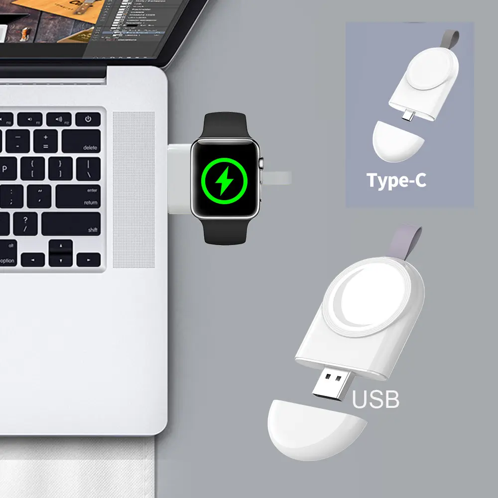 시계 충전기 용 휴대용 무선 마그네틱 USB A 형 USB C 미니 스마트 시계 충전기 시계 용 키 체인 9 7 6 5 4 SE 충전기