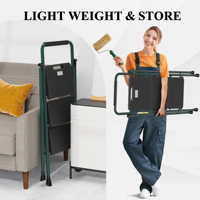 Échelle pliable en acier à 3 marches en aluminium durable noir et vert avec de larges pédales antidérapantes boucles de sécurité pour l'école à la maison