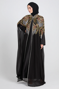 Robe abaya noire en mousseline de soie de luxe, brodée sur mesure Leduo, ornée de paillettes, robe musulmane pour femmes pour le Ramadan - Product Image 3