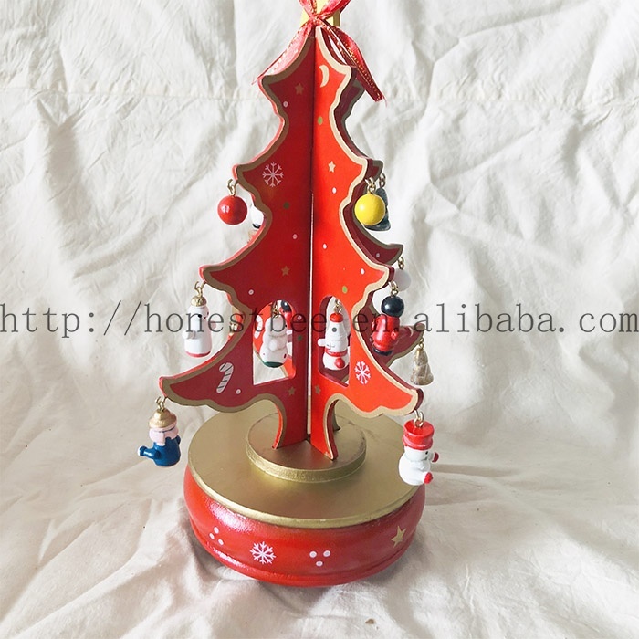 DIY木製オルゴールクリスマスツリーの形の装飾品ジングルベル回転