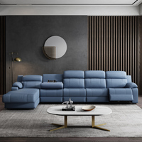 Canapé Inclinable Moderne et Simple en Forme de L et Ensemble de Salon Intelligent avec Canapé d'Angle Électrique Extensible en Cuir Synthétique