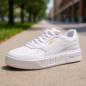 Puma Cali Court Chaussures de marche en cuir pour femme, blanches, légères, plates, à bout rond, à lacets, toutes saisons, baskets décontractées - Product Image 2