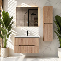Meuble-lavabo moderne en bois massif avec miroir et vasque en céramique inclus