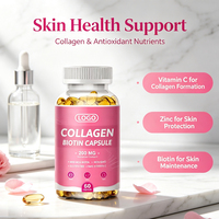 Capsules de collagène hydrolysé en marque privée, 60 pièces, complément beauté pour l'élasticité de la peau, les soins des cheveux et des ongles
