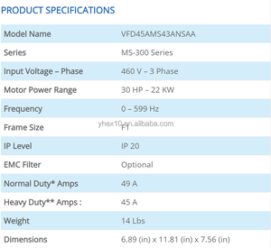 Sensorless Control Compact Drive VFDMS300Series22Kw Inverter/AC VFD45AMS43ANSAA IP20 460V Three Phase - Product Image 5