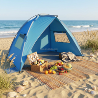 Carpa de Verano Azul con Protección UPF 50+, Impermeable, Resistente al Viento, Portátil, para 2 Personas, Ideal para Viajes Familiares a la Playa, Apertura Automática Rápida