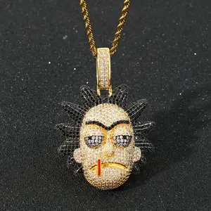 BES Custom Logo Hip Hop Jewelry 18K Gold Plated Iced Out CZ Cartoon Pendant Necklace Jewelry Accessories For Men