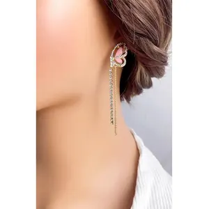 Wholesale fashion jewelry earrings long tassel gold plating enamel butterfly diamond earrings for women