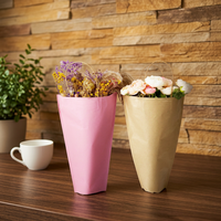 Kertas Pembungkus Buket Bunga DIY Grosir, Kantong Selongsong, Tas Lipat Portabel Bentuk Kerucut, Kemasan Hadiah Florist