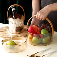 Panier en verre multifonctionnel écologique classique de 2500 ml avec poignée pour salade de fruits, idéal pour le service et l'emballage cadeau (vente en gros)