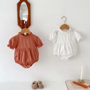 Wholesale INS Baby Stand up Collar Romper Triangle Wrap Bodysuit Bubble Short Sleeve Cotton Jumpsuit Newborn Crawling Clothing