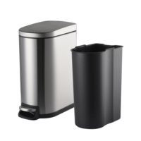 Poubelle à pédale de forme mince 10L en acier inoxydable à fermeture souple avec couvercle d'ouverture de séjour à usage domestique WBO086L10