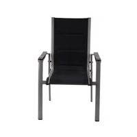 Chaise de salle à manger d'extérieur noire avec maille textile respirante, fauteuil de patio avec structure en aluminium