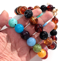 Collier fantaisie coloré pour femme, chaîne arc-en-ciel, perles rondes en marbre et ambre de 20 mm, fait main, cadeau