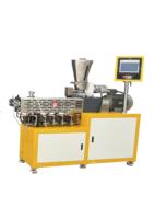 Granulateur plastique à double vis ZS-433-25 avec contrôleur PLC, pour matériaux PA à haute teneur en remplissage, refroidissement par air, découpe à chaud et alimentation par faim, 12kW