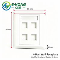 Plaque murale Keystone ABS ignifuge de type 86 à 4 ports, bord arrondi lisse, fixation murale à clipser pour connecteur Keystone RJ45/RJ11