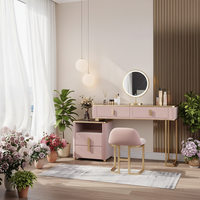 Coiffeuse réglable en bois de chêne français avec miroir éclairé et tabouret – Station de maquillage moderne pour chambre et hôtel