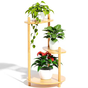 Estante circular de bambú de 3 niveles para plantas, de madera, para interiores y exteriores, para sala de estar, 33x15x85cm, tipo vertical - Product Image 5