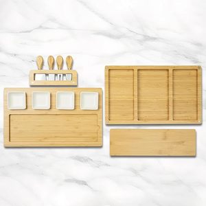 Ensemble de planches à fromage en bambou avec couteaux à fromage, ardoises <span class=keywords><strong>et</strong></span> bols, planche à fromage <span class=keywords><strong>magnétique</strong></span> en bambou pour cadeau de pendaison de crémaillère - Product Image 5