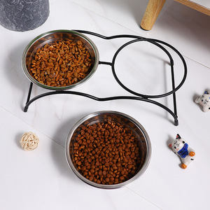 Comederos Dobles Elevados de Acero Inoxidable para Perros y Gatos, Forma Redondeada con Soporte de Hierro - Product Image 3