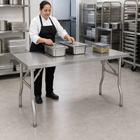 Table de travail pliable à double couche en acier inoxydable 201/304, finition auto-nettoyante résistante aux produits chimiques, gain de place, cuisine commerciale