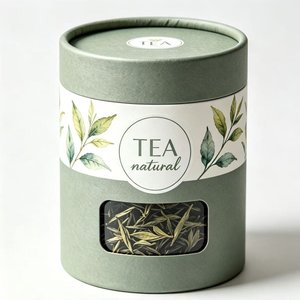 Tea Natural Cylinder Packaging Box with <b>Window</b> Eco-Friendly Rigid Tube for Beverage Storage - Product Image 1