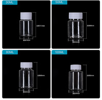 Bouteille Ronde en Plastique PET à Large Goulot pour Pilules et Gélules, avec Couvercle Blanc, 15ml 20ml 30ml 50ml 80ml 100ml 150ml 200ml 250ml 300ml 500ml