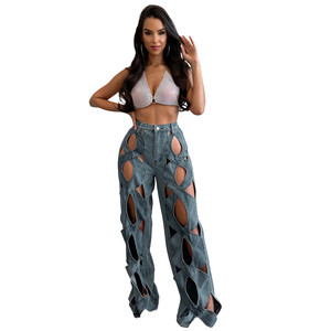 Women's <b>Stretch</b> <b>Denim</b> Pencil Cargo Pants Loose Fit Baggy Style Breathable Twist Hollow Design - Product Image 3