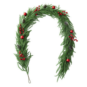 Guirlande de Noël Yan Ju, aiguilles de pin, baies rouges, cônes de pin, 1,8 m, plastique PE, décoration pour escalier, cheminée - Product Image 3