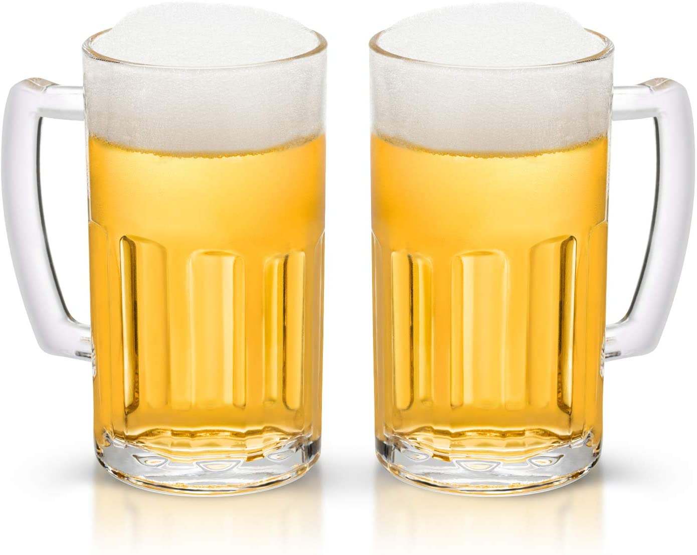 2 Pack Heavy Large Beer Glasses with Handle - 20 Ounce Glass Steins, Classic Beer Mug glasses Set