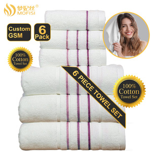 <b>Bath</b> <b>Towel</b> <b>Set</b> 6 Pieces Pure Cotton Striped Custom Logo Gift Souvenir Rectangle Skin Friendly Made In China - Product Image 3