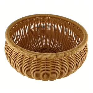 Corbeille de rangement ronde en rotin PE de qualité alimentaire, plateau tressé pour fruits, légumes, collations, présentation sur table, stockage alimentaire - Product Image 4