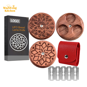 Outils de levage pour paniers à pain, couteaux à rainurer pour pâte à sourde, <span class=keywords><strong>lame</strong></span> à pain en bois UFO avec 5 lames et sac de rangement rouge - Product Image 1