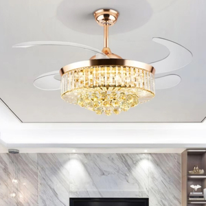 Tùy chỉnh cao cấp LED quạt trần ánh sáng cho khách phòng ngủ ăn im lặng với pha lê sang trọng Đèn chùm LED Đèn quạt trần - Product Image 3